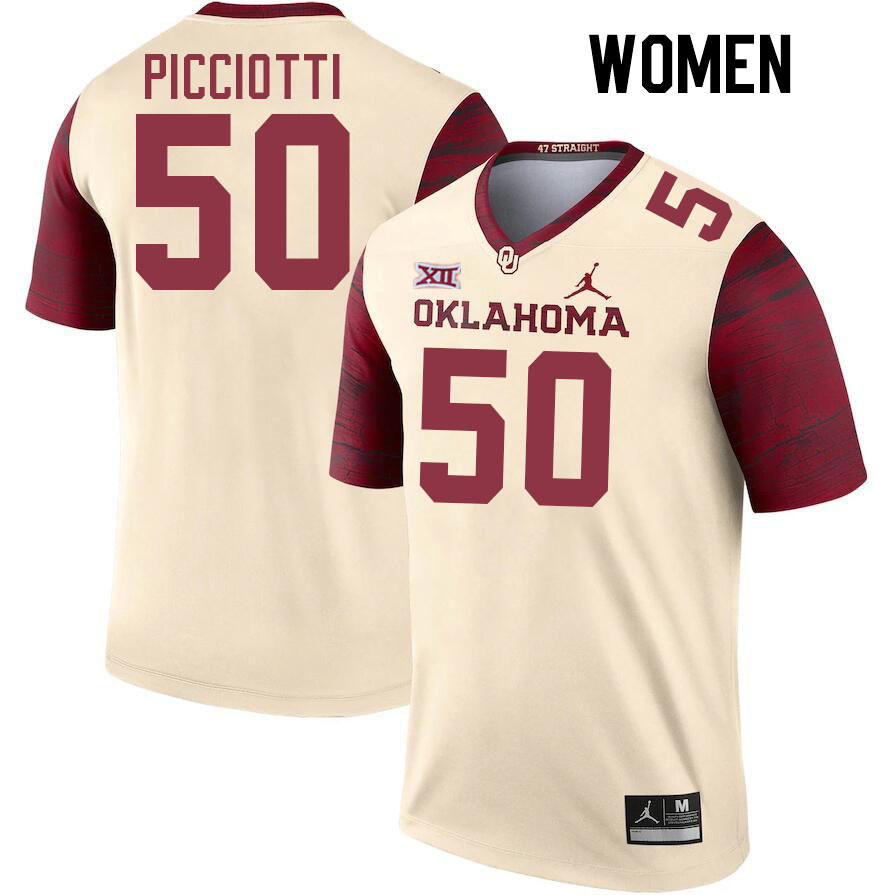 Women #50 Phil Picciotti Oklahoma Sooners College Football Jerseys Stitched-Cream